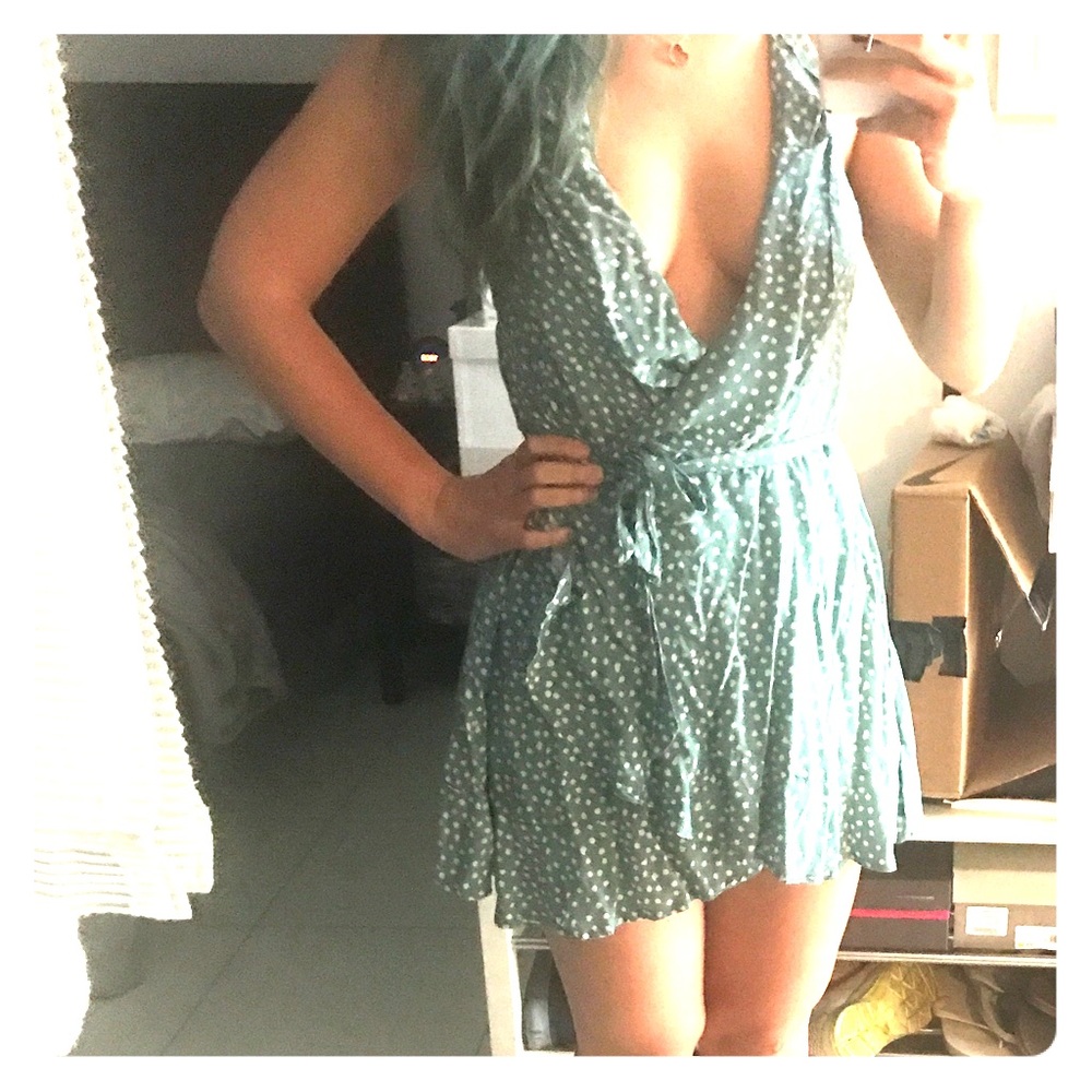 Green Polkadot Wrap Dress